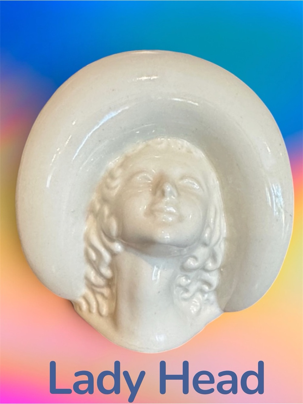 LADY HEAD VASE WALL POCKET White Ceramic High Gloss Sculpture - Vintage